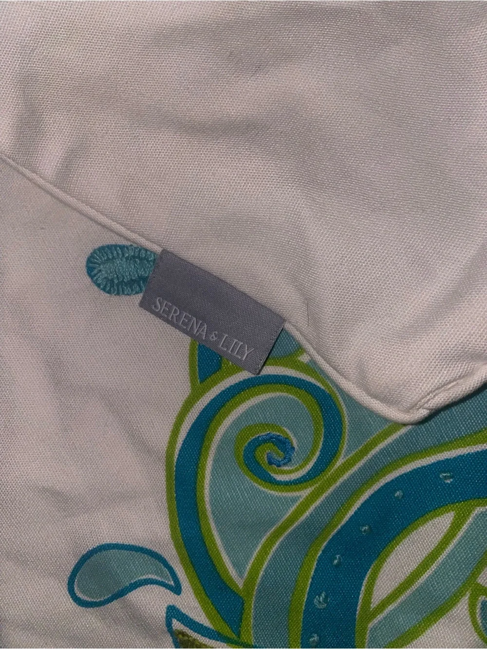 Serena & Lily Teal, Lime & White Swirl Pillow Cover